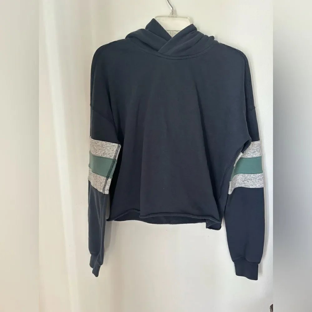 Abercrombie & Fitch Hoodie Sweatshirt Striped Sleeves Size S Navy